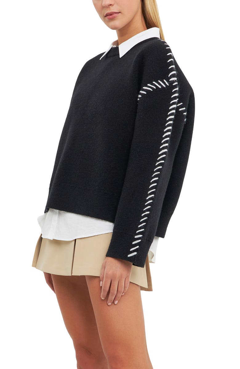 English Factory Whipstitch Accent Crewneck Sweater, Alternate, color, 