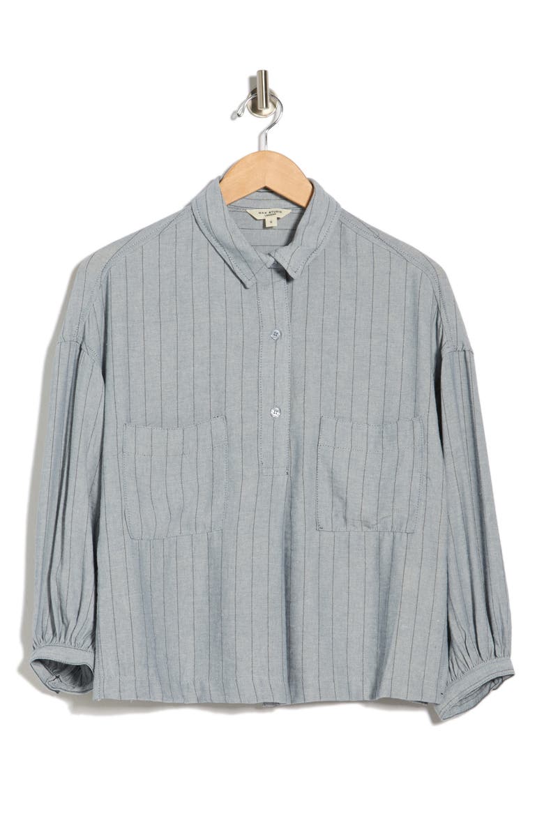 Stripe Popover Top, Alternate, color, DENIM/ BLACK STRIPE