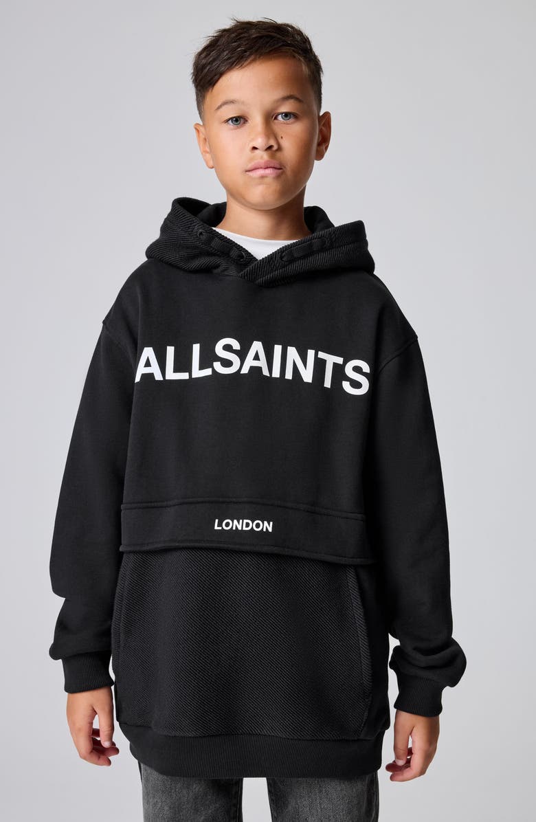 smALLSAINTS by ALLSAINTS Kids' Oversized Block Logo Graphic Hoodie, Alternate, color, Black