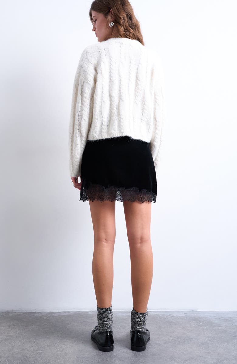 Topshop Velvet Lace Trim Miniskirt, Alternate, color, Black