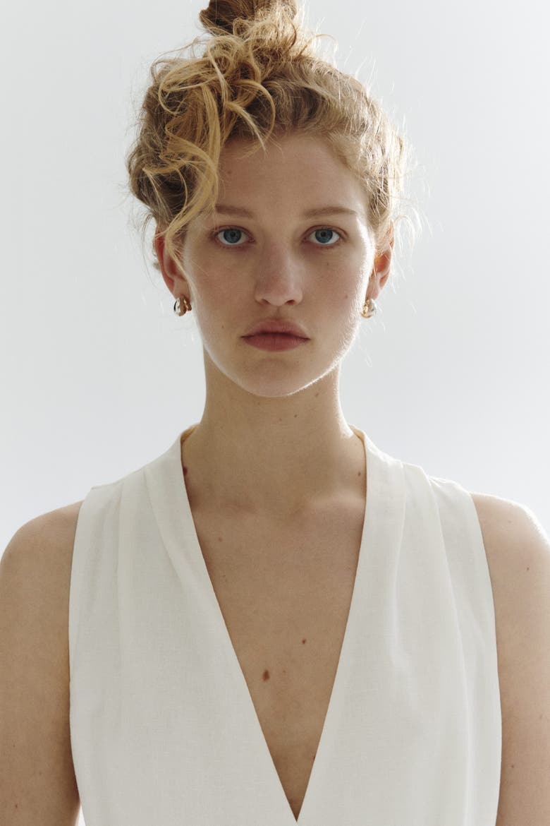 Linen-blend Wrap Dress, Alternate, color, Cream