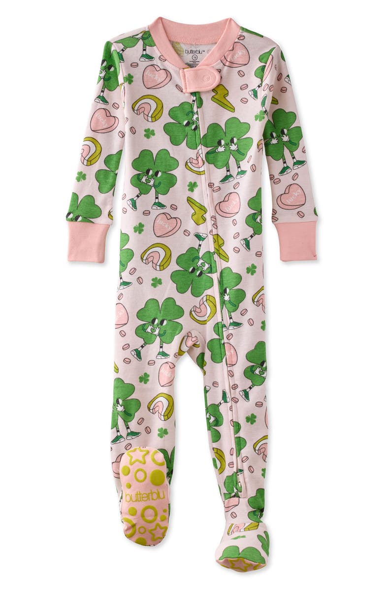 BUTTERBLU Cruz One-Piece Fitted Organic Cotton Footie Pajamas, Main, color,