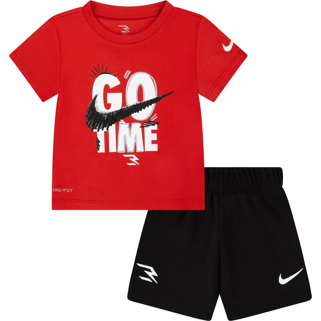 3 Brand Littles Go Time Graphic T-shirt & Shorts Set In University Red