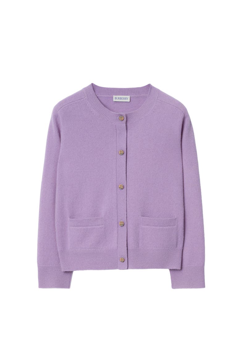 Girls' Check Patch Wool Cashmere Cardigan, Main, color, Lilac purple