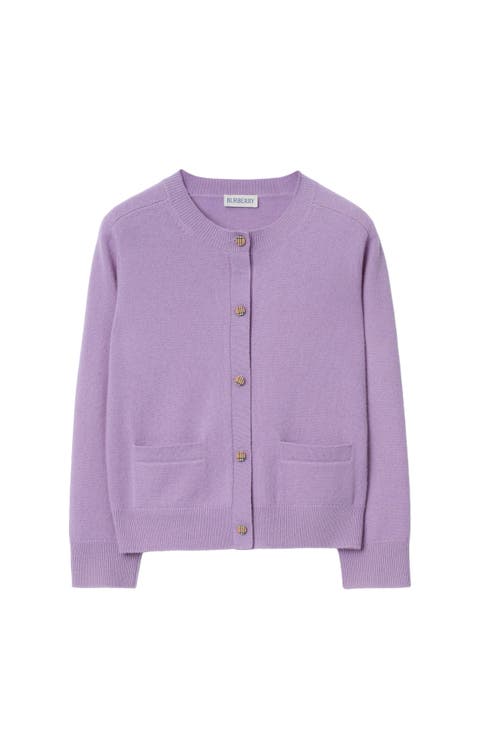 Girls' Check Patch Wool Cashmere Cardigan