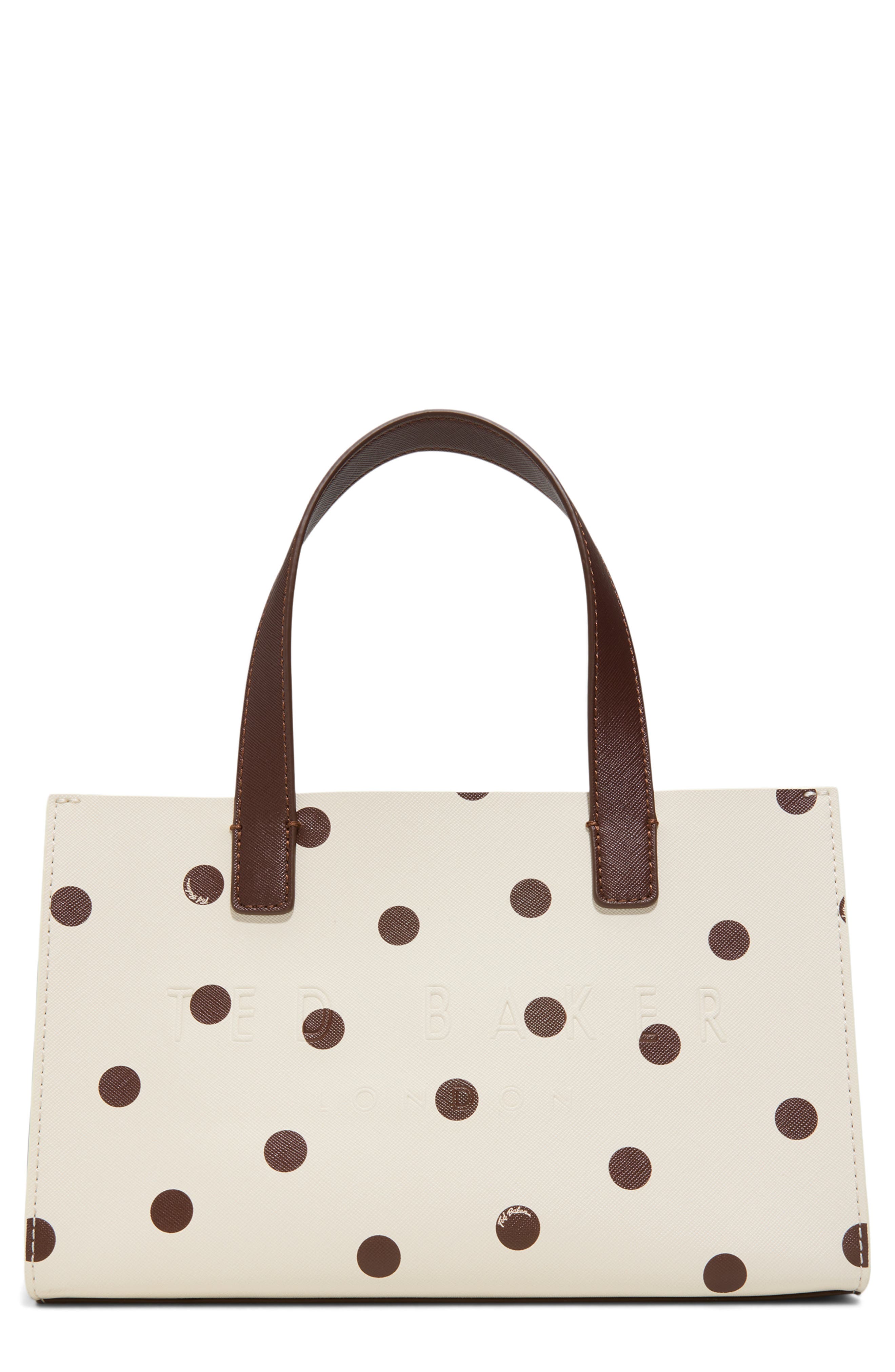 Ted Baker Suricon Mini Tote, Main, color, Dark Brown/Cream Polkadot