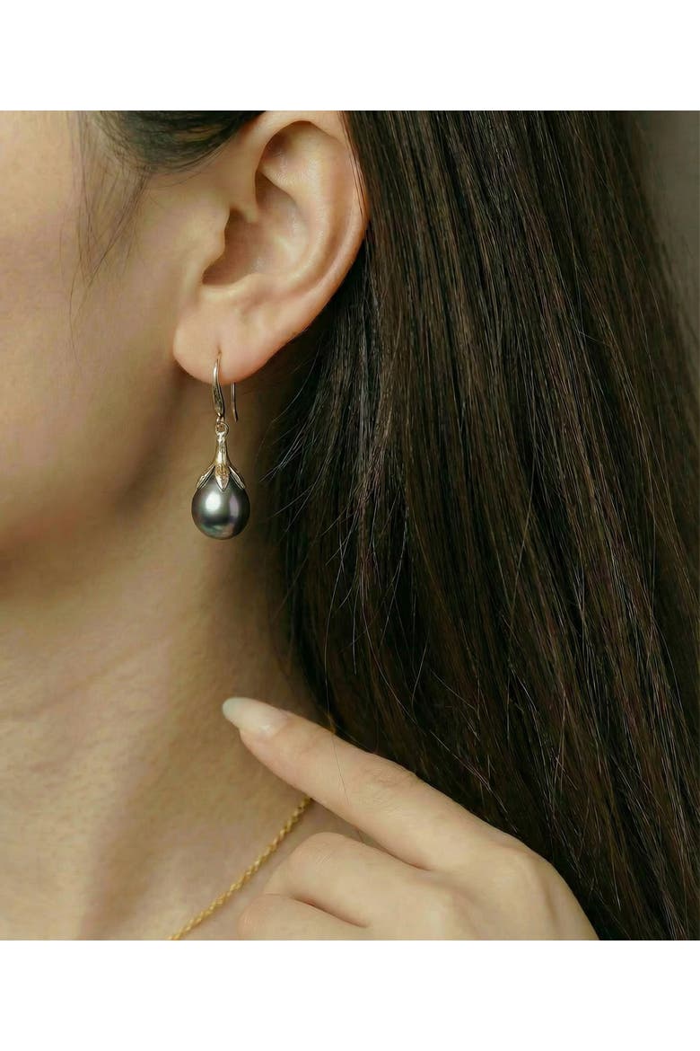 10-11mm Tahitian South Sea Pearl Rose Gold Plated Olive Drop Pendant and Earrings Set, Alternate, color, Black Pearls