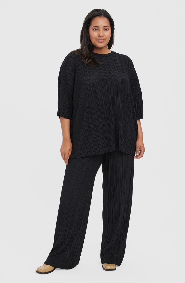 VERO MODA CURVE Cari High Waist Plissé Wide Leg Pants, Alternate, color,