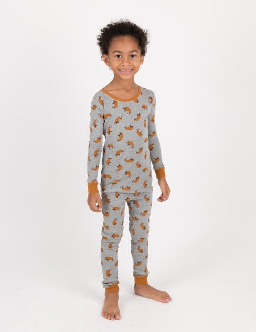 Leveret Kids Cotton Two-piece Printed Pajamas, Animals & Characters In Gray