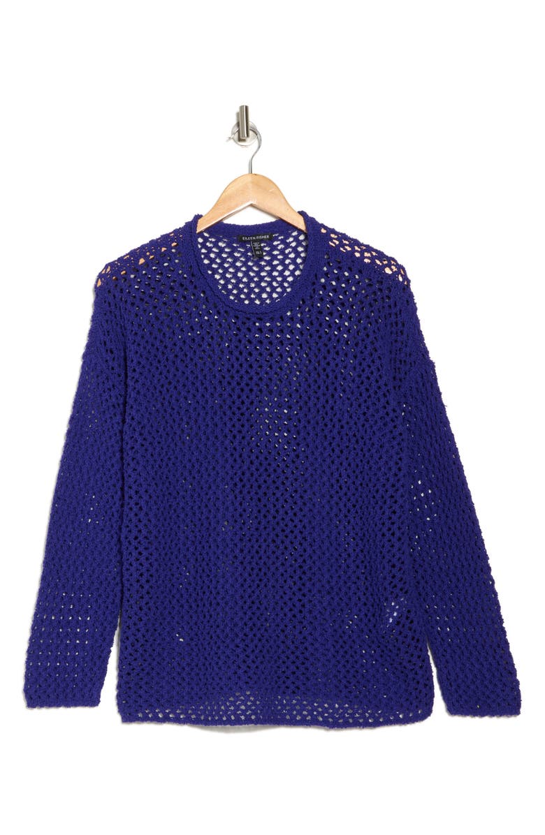 Eileen Fisher Open Stitch Organic Cotton Crewneck Sweater, Alternate, color, Blue Violet