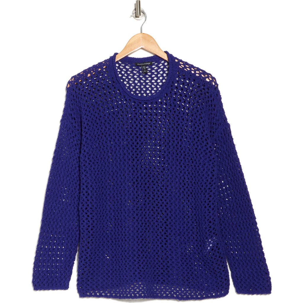 Eileen Fisher Open Stitch Organic Cotton Crewneck Sweater In Blue
