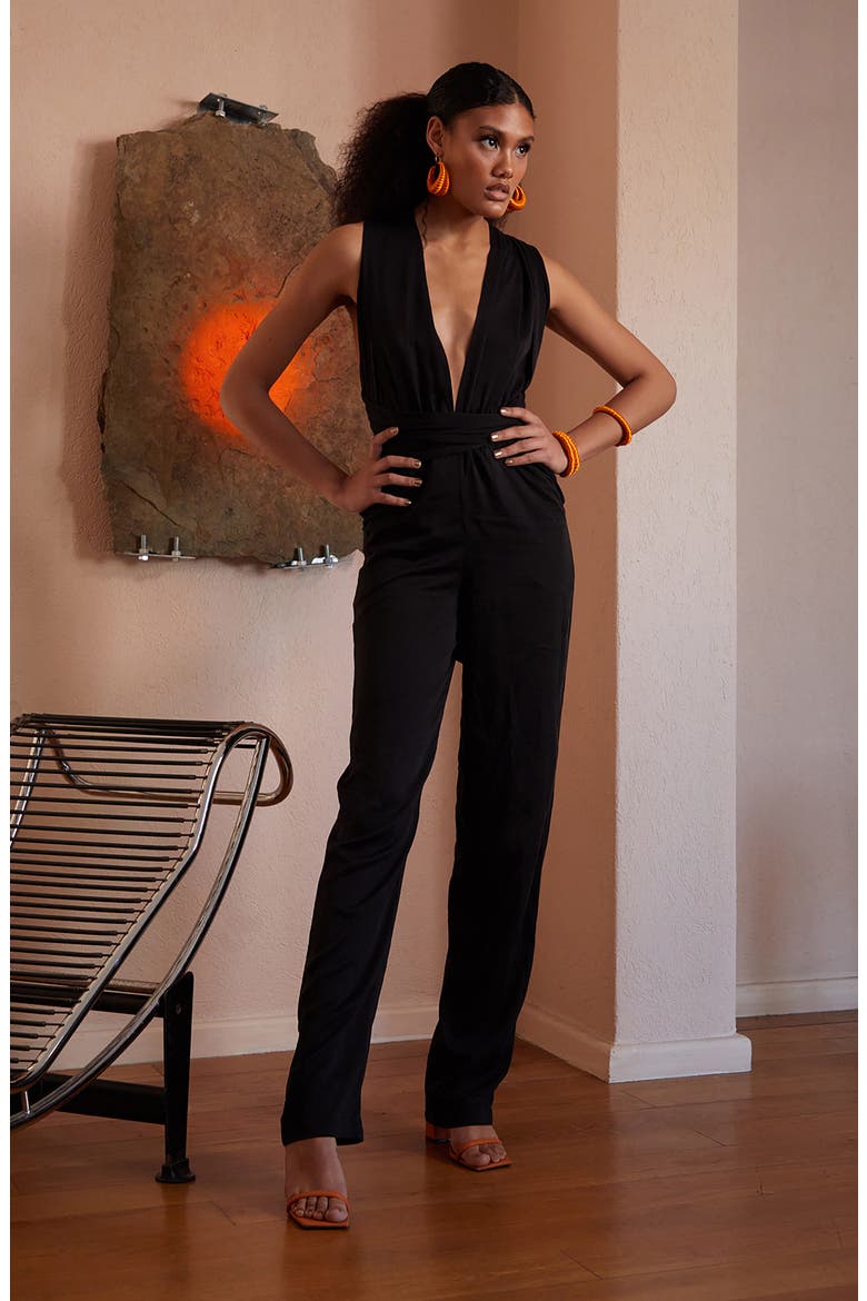 Umy Wrap Jumpsuit, Alternate, color, BLACK