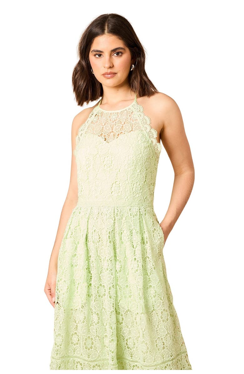 Oasis Lace Detail Halterneck Midi Dress, Alternate, color, Sage