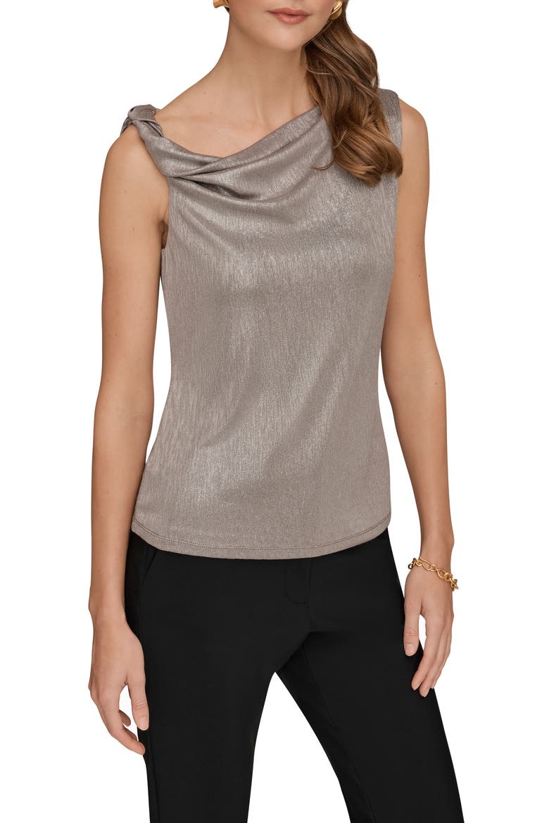 Metallic Twist One-Shoulder Top, Main, color, TUSCAN GREY/ SILVER FOIL