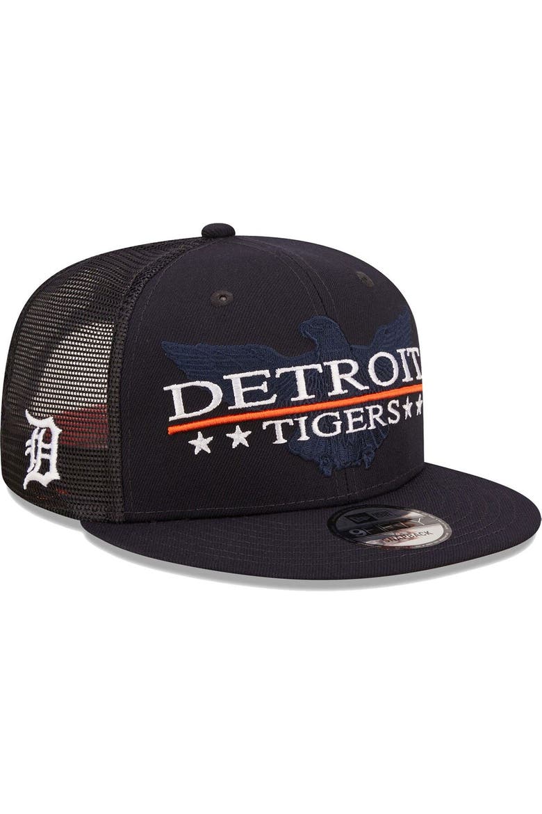 Men's New Era Navy/Black Detroit Tigers Patriot Trucker 9FIFTY Snapback Hat, Main, color, Navy