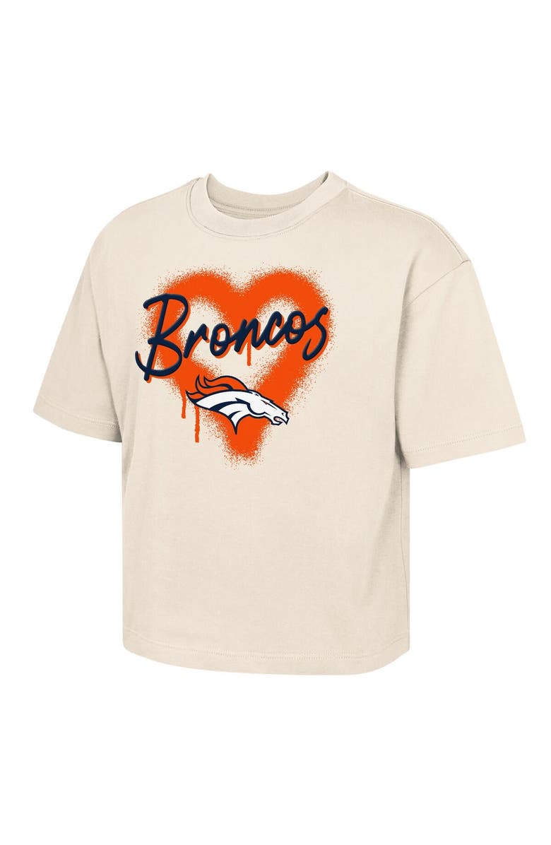 Outerstuff Girl's Youth Outerstuff Cream Denver Broncos Spray Heart Boxy T-Shirt, Main, color,