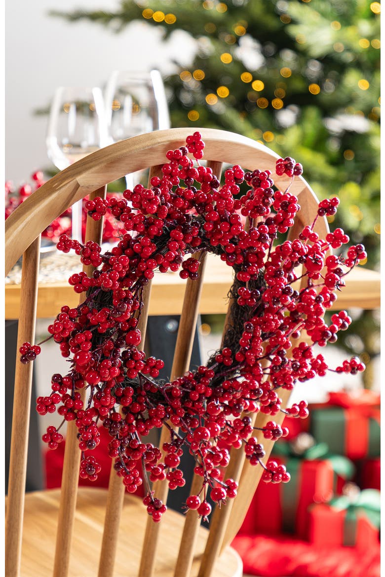 Set of 4 14"D Christmas Mini Red Berries Wreaths, Alternate, color, Red