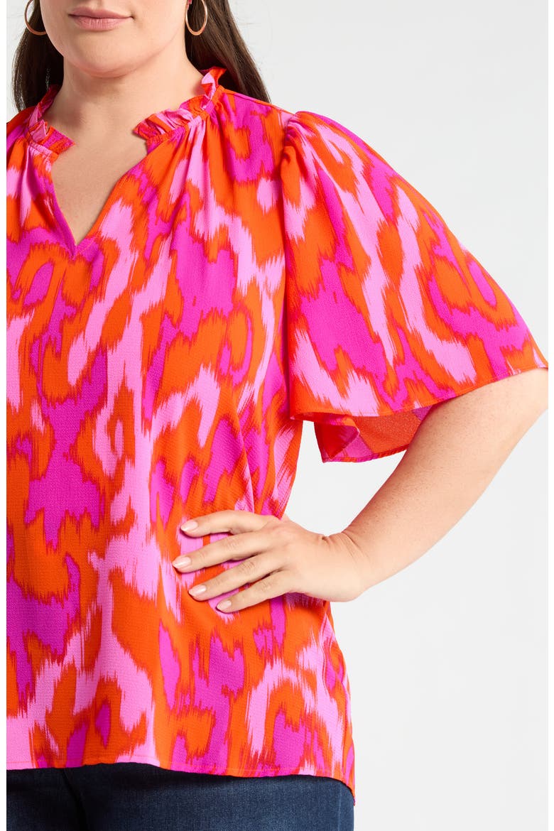 Charly Abstract Keira Ruffle Top, Alternate, color, ORANGE-FUCHSIA