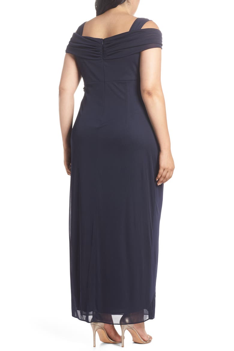 Embellished Cold Shoulder Gown, Alternate, color, NAVY