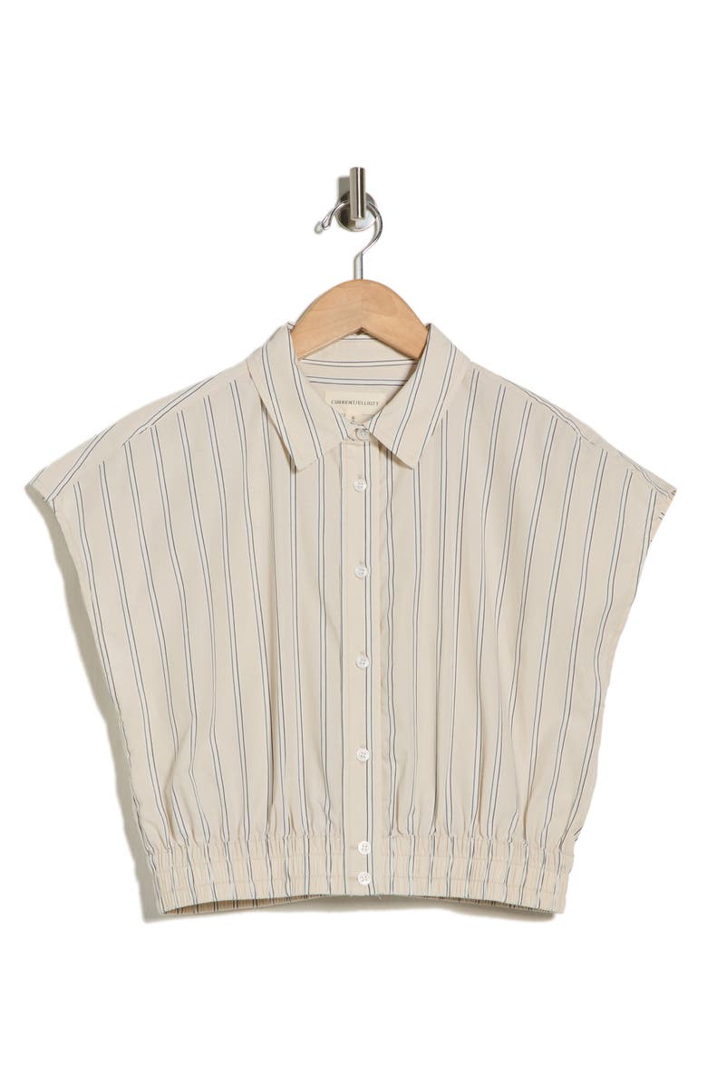 Current/Elliott Stripe Cap Sleeve Crop Button-Up Shirt, Main, color, Sand Stripe