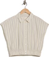 Current/Elliott Stripe Cap Sleeve Crop Button-Up Shirt