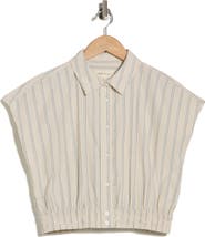 Current/Elliott Stripe Cap Sleeve Crop Button-Up Shirt