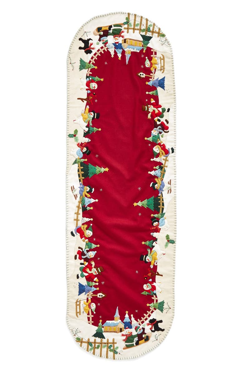 New World Arts Large Snowman Village Table Runner, Main, color, 