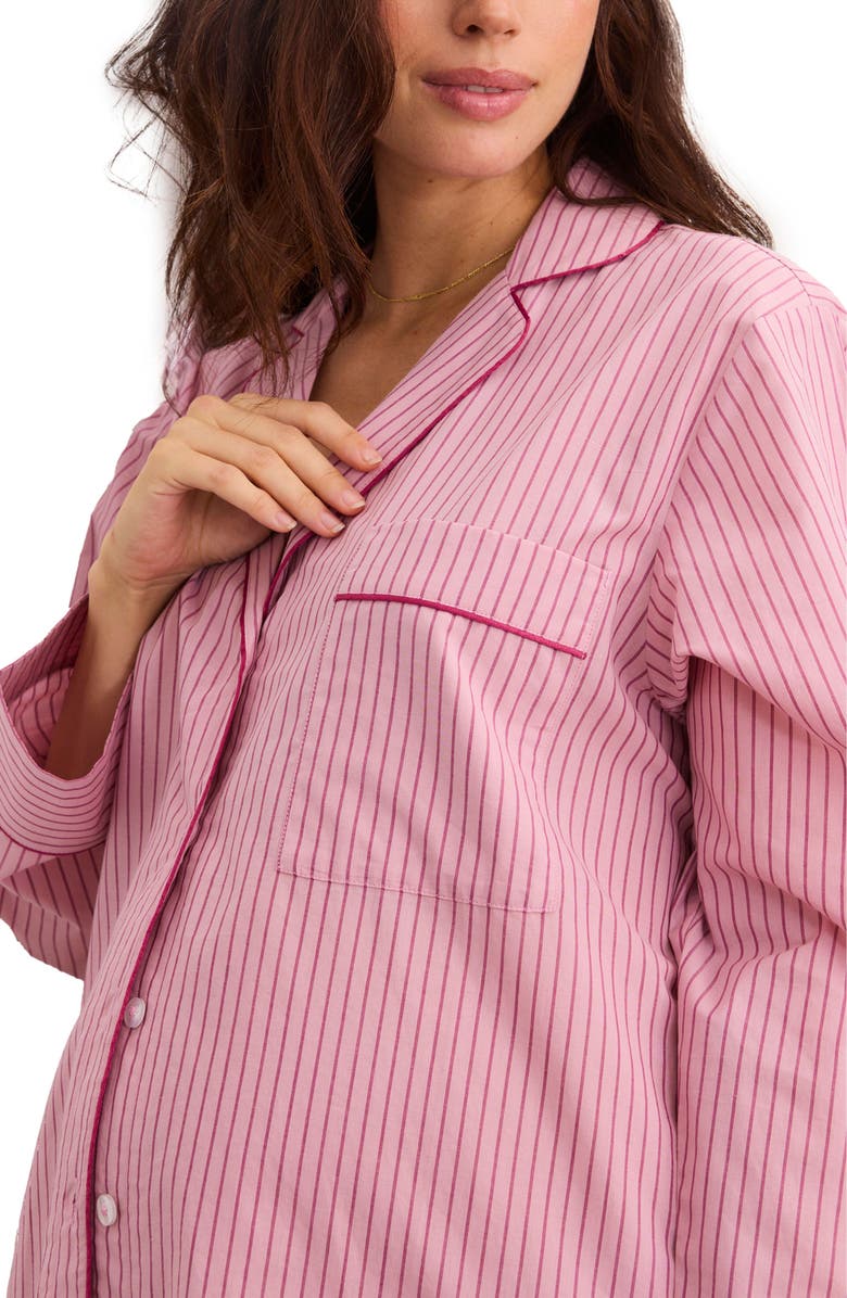HATCH The Striped Cotton Classic PJ Set, Alternate, color, Raspberry Stripe