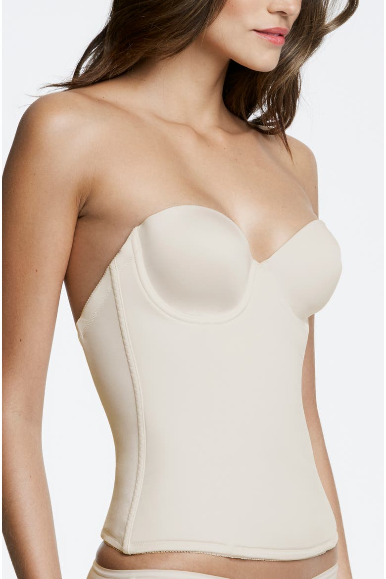 Paige Seamless Padded Microfiber Longline Strapless Bra, Alternate, color, Bone
