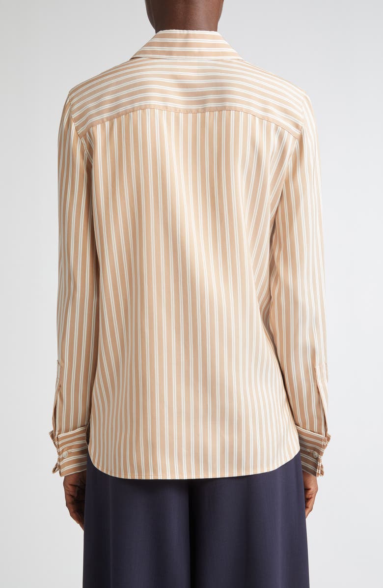 Lafayette 148 New York Stripe French Cuff Silk Button-Up Shirt, Alternate, color, Camel Multi