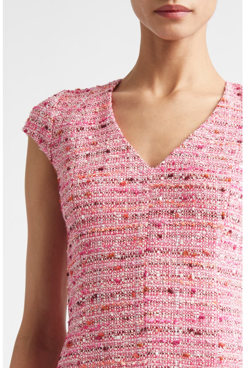 Provence Cap Sleeve Tweed Dress, Alternate, color, PEONY / DEEP CORAL MULTI