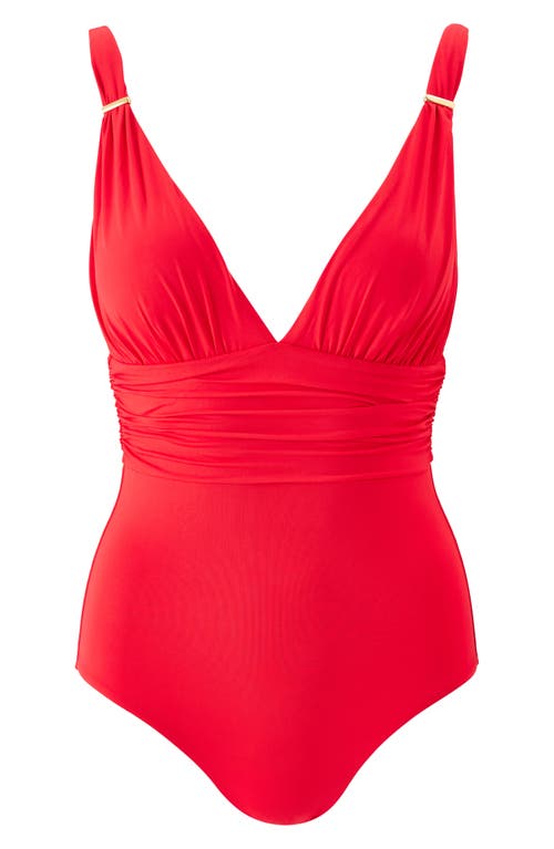 Shop Melissa Odabash Panarea Core Shirred One-piece Swimsuit In Red