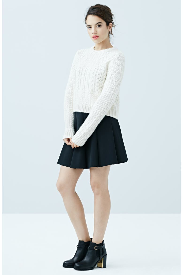 Pleated Scuba Skirt, Alternate, color, BLACK
