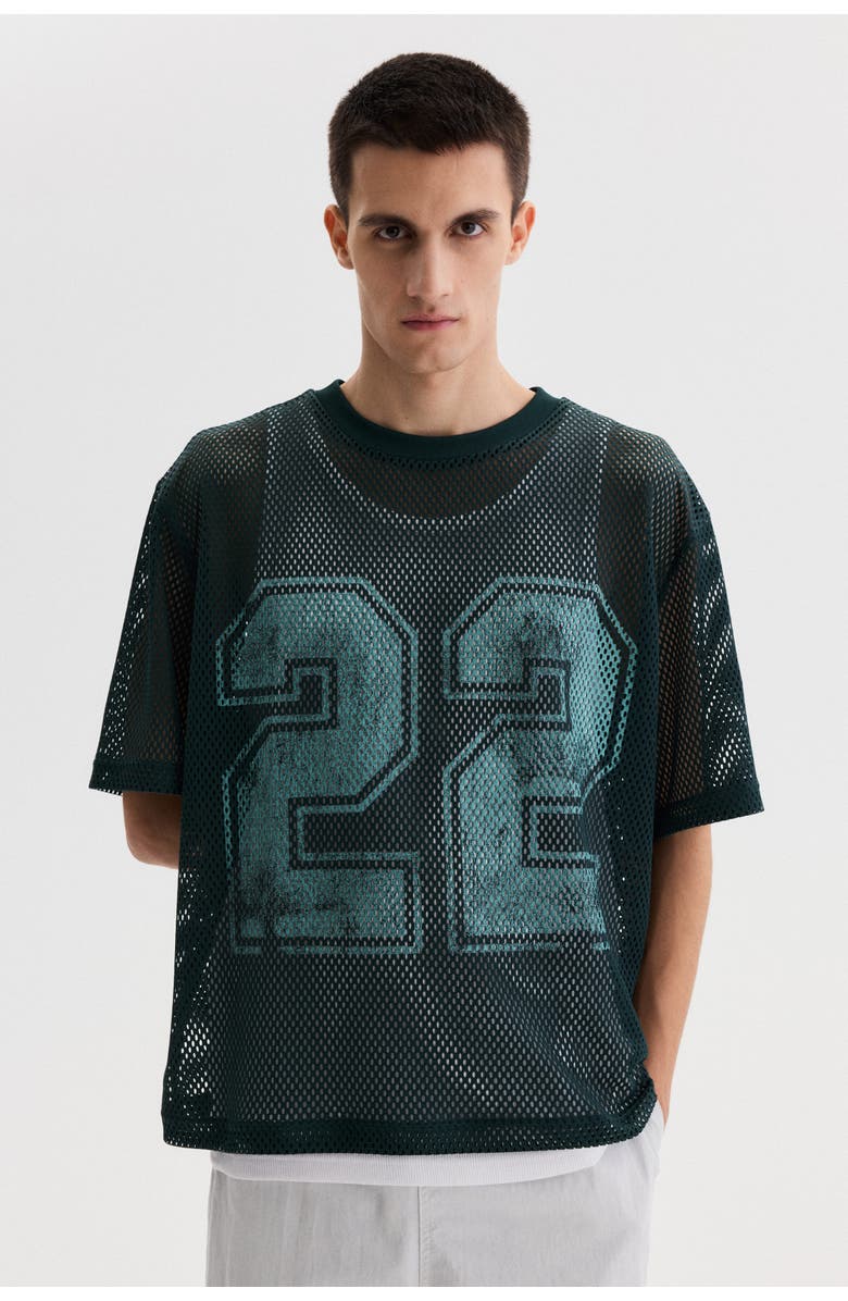 H&M Oversized Fit Printed Mesh T-shirt, Alternate, color, Dark Teal/22