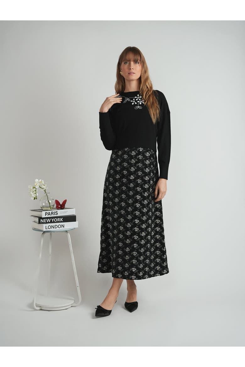 Embroidered Floral Front Knit Sweater, Alternate, color, Navy