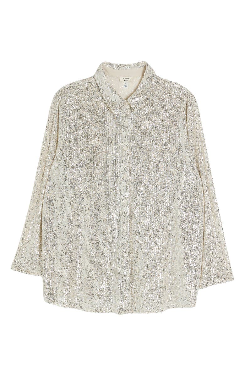 River Island Sequin Button-Up Shirt, Alternate, color, 