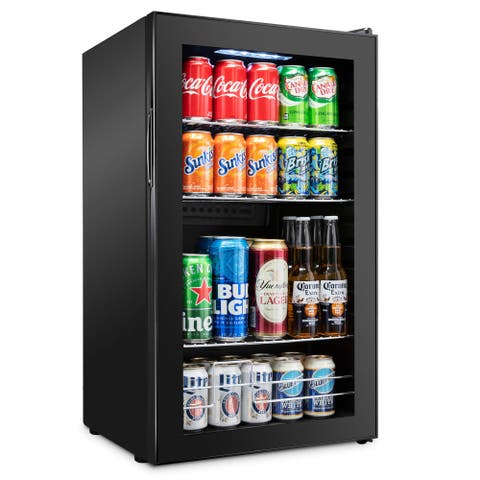 126 Can Beverage Refrigerator, Freestanding Mini Fridge with Glass Door