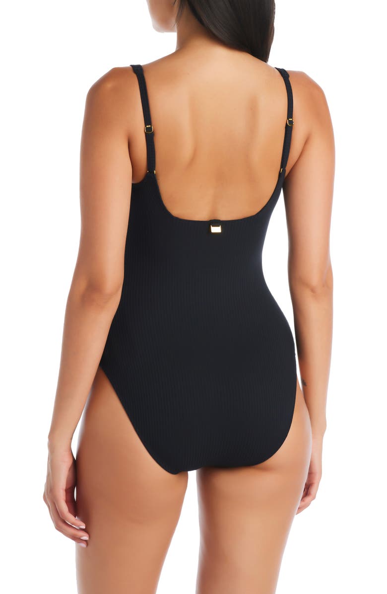 BLEU by Rod Beattie Walk the Line Square Neck One-Piece Swimsuit, Alternate, color,