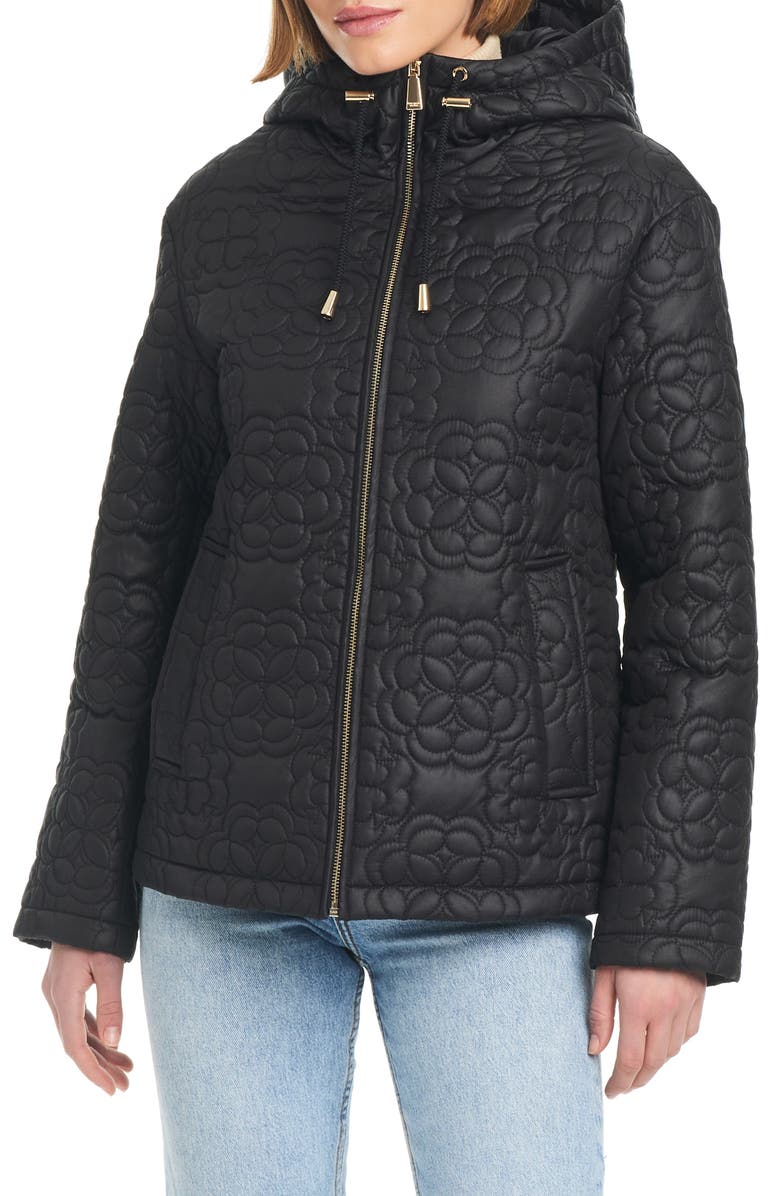 Kate Spade New York quilts hooded jacket, Main, color, Black