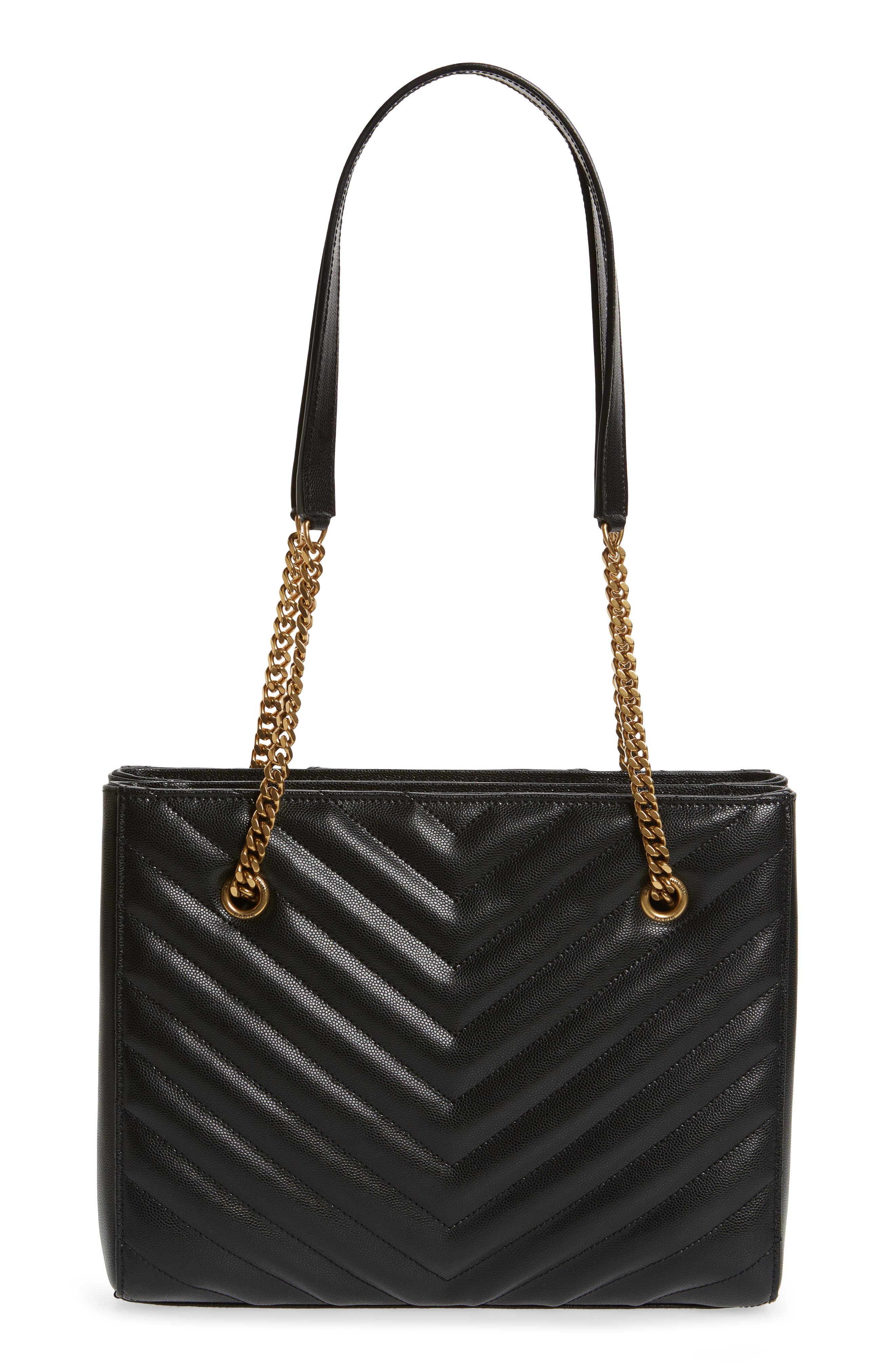 Saint Laurent Small Tribeca Quilted Calfskin Leather Tote, Alternate, color, 