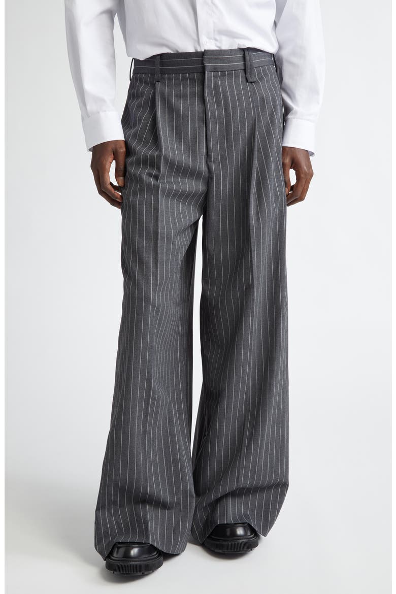 Wide Leg Pinstripe Trousers, Main, color, GREY