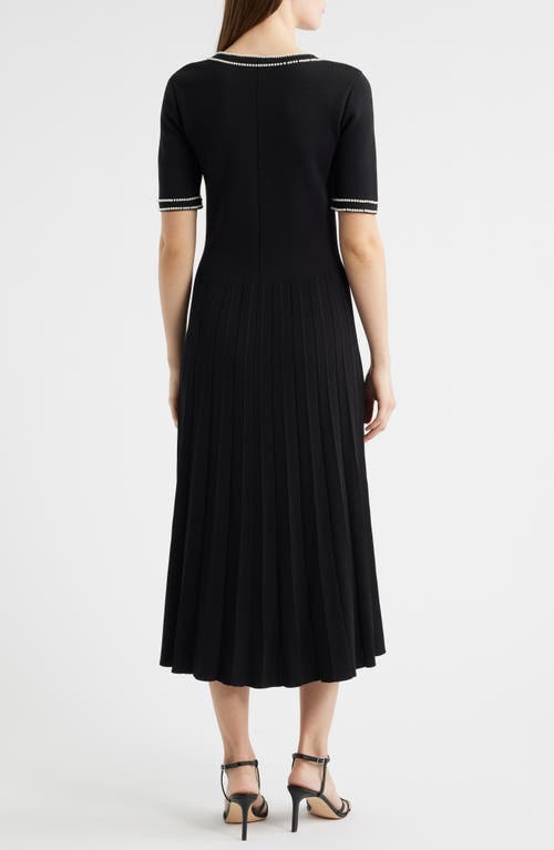 Elie Tahari The Leona Pleated Bead-trim Midi Sweater Dress
