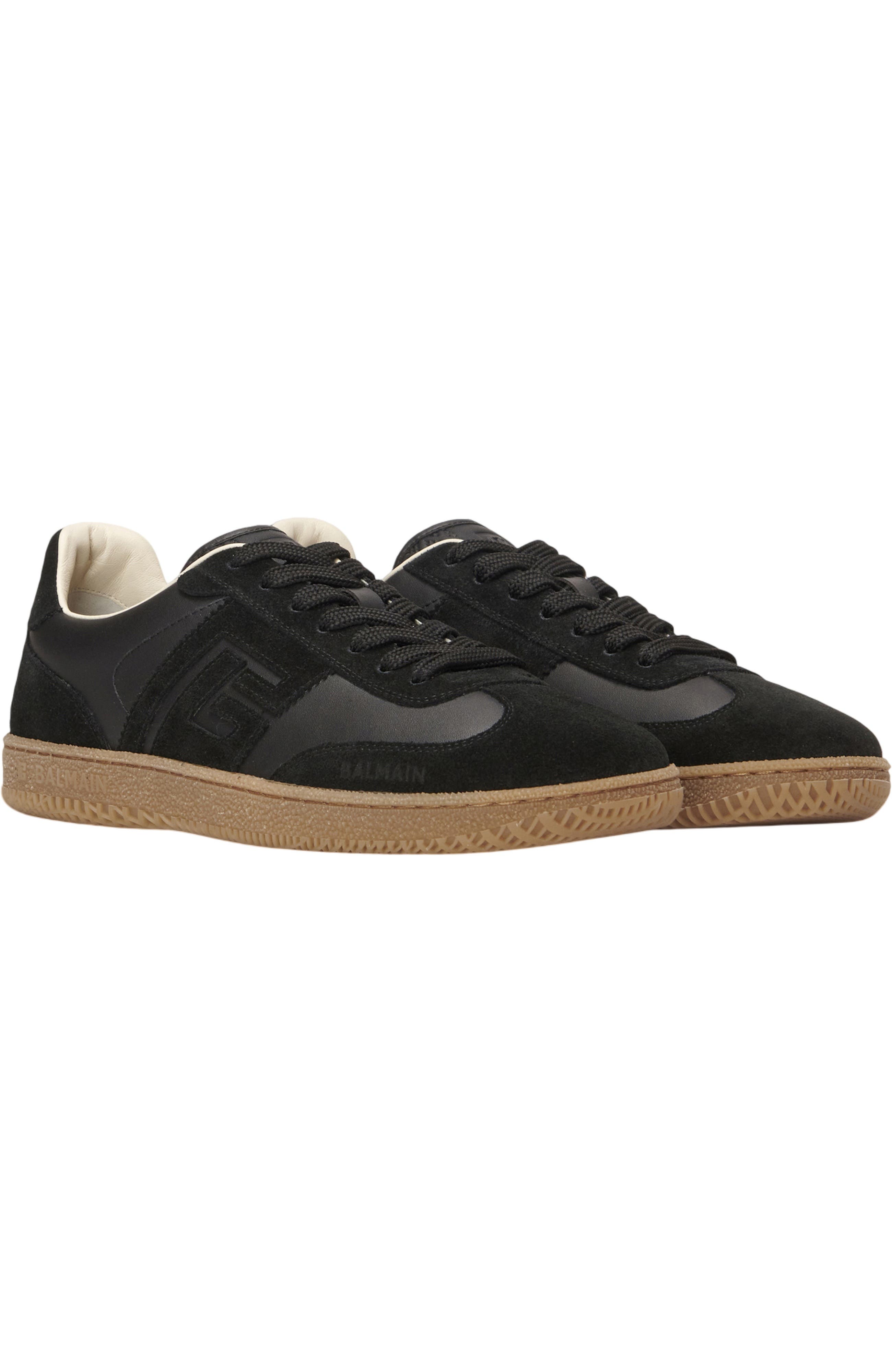 Balmain Swan trainers in smooth leather and suede, Main, color, Black