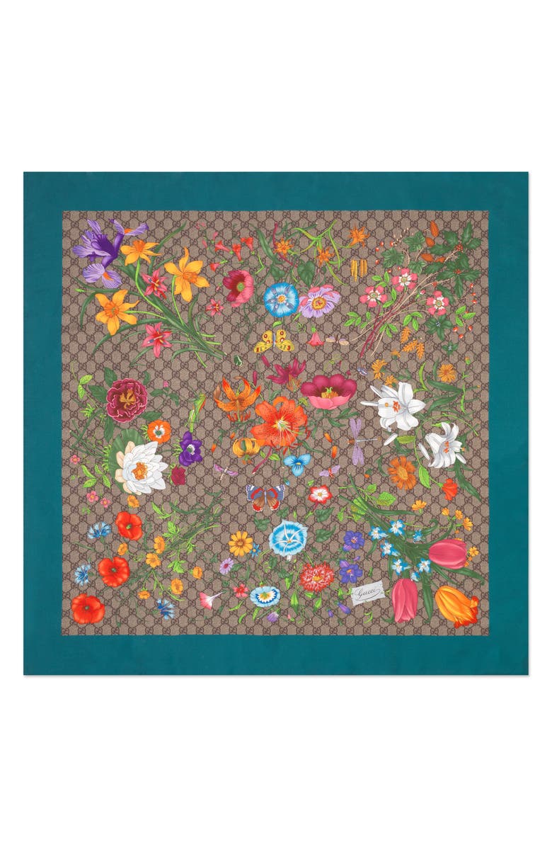 Gucci GG Flora Print Silk Twill Scarf, Main, color, 