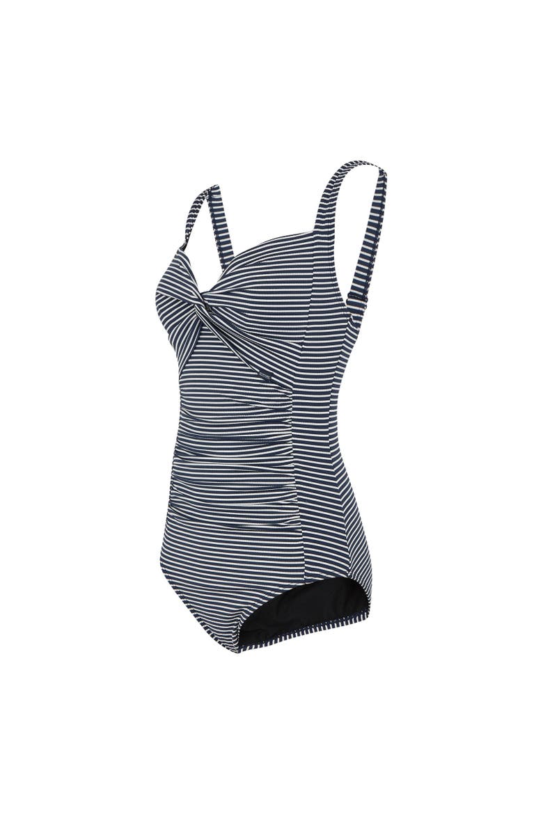 Sakari Seeksucker Tummy Control One Piece Bathing Suit, Alternate, color, Navy and White