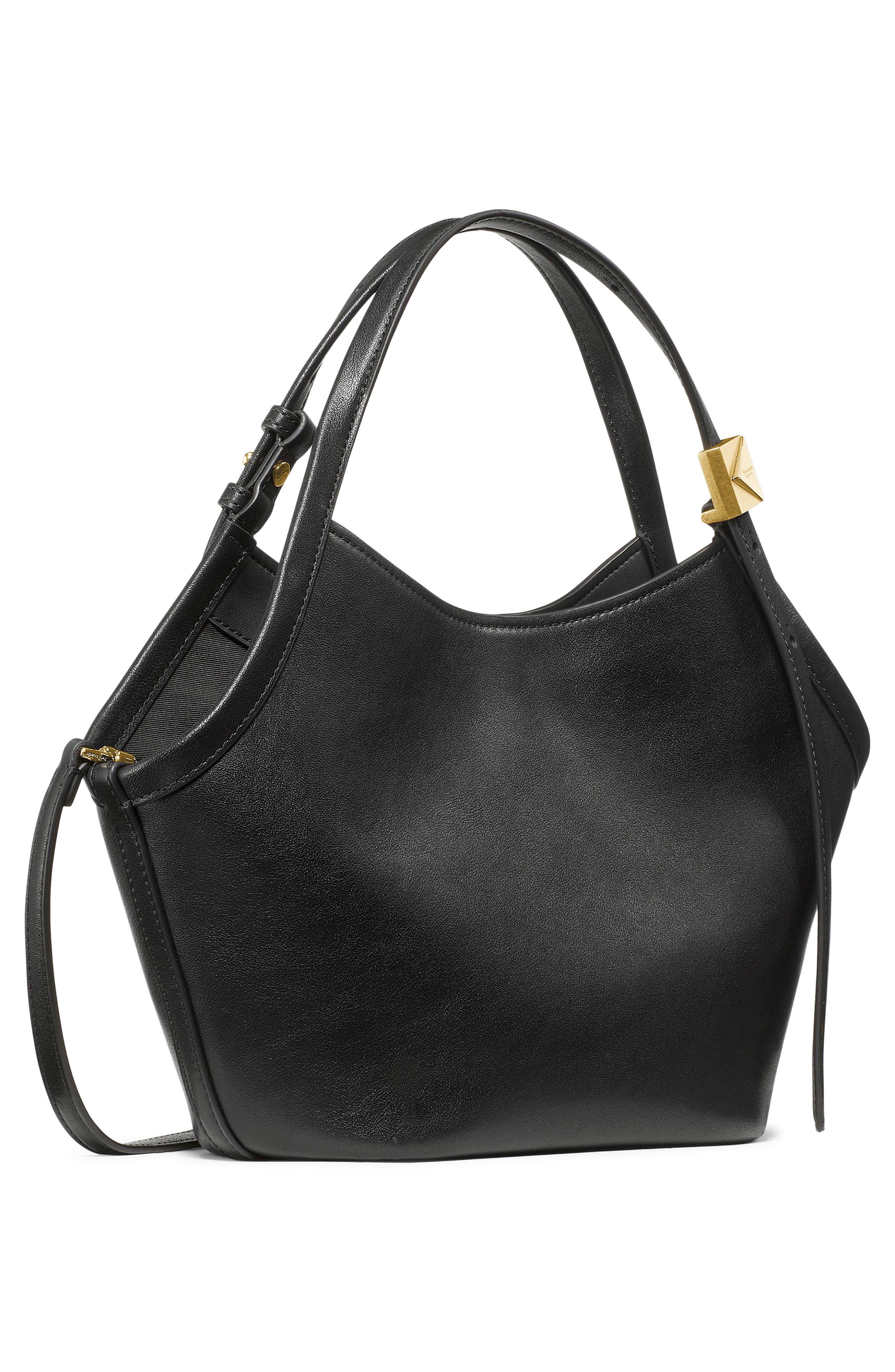Kate Spade New York small deco fine grain leather tulip top handle bag, Alternate, color, Black