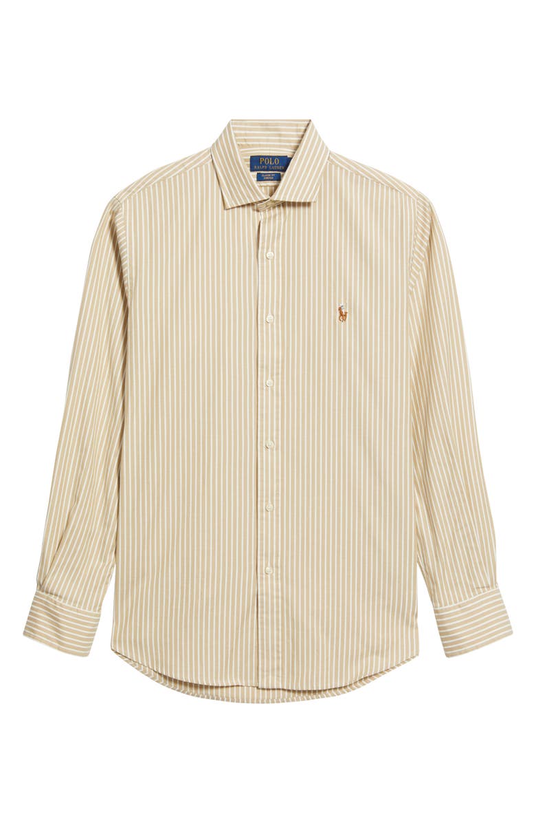 Polo Ralph Lauren Classic Fit Stripe Cotton Button-Up Oxford Shirt, Alternate, color, Coastal Beige White