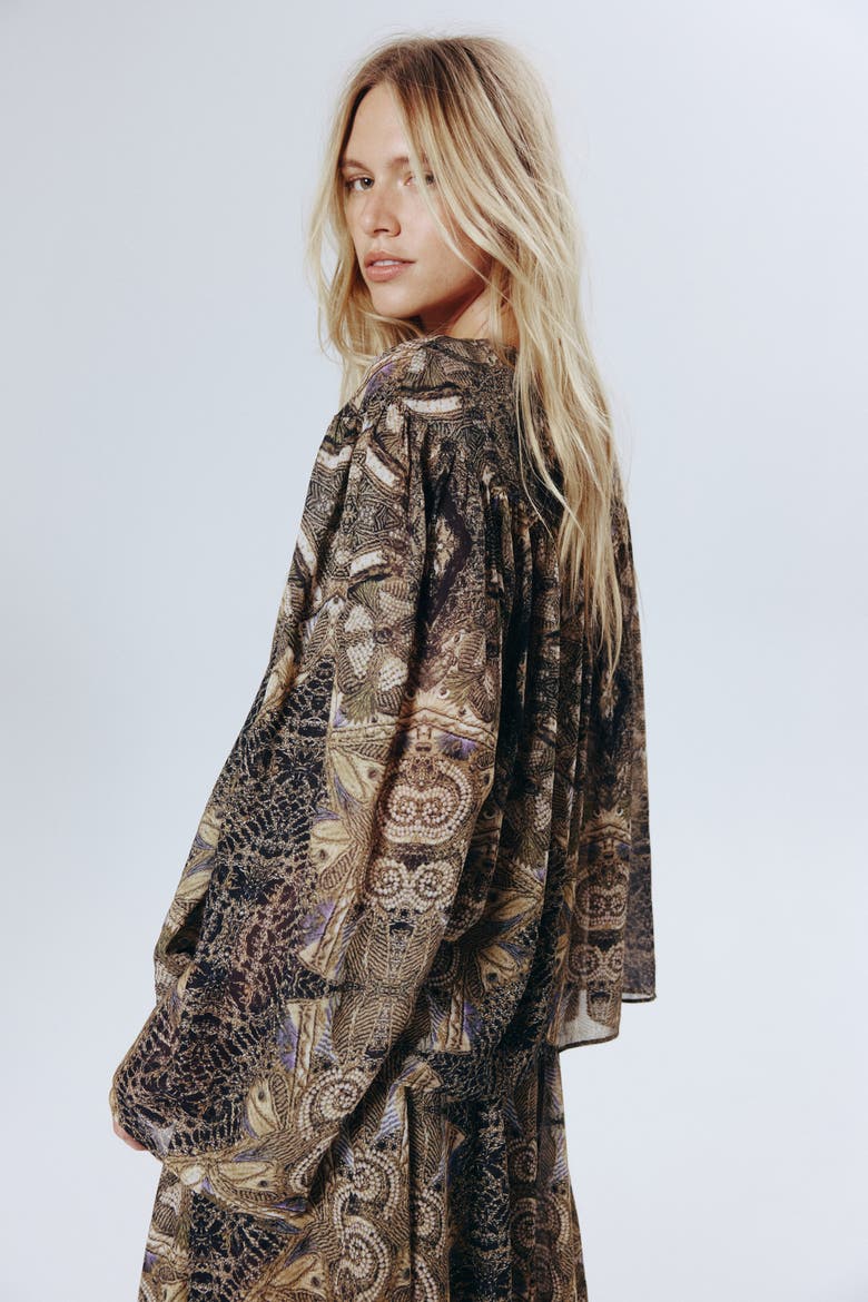 Patterned Blouse, Alternate, color, Khaki green/patterned