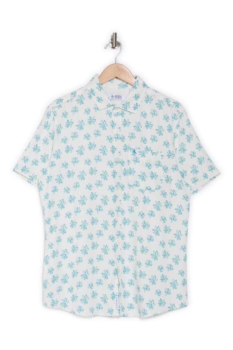 Floral Short Sleeve Button-Up Shirt, Alternate, color, BRIGHT WHITE