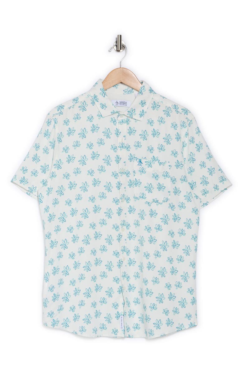 Original Penguin Floral Short Sleeve Button-Up Shirt, Alternate, color, Bright White